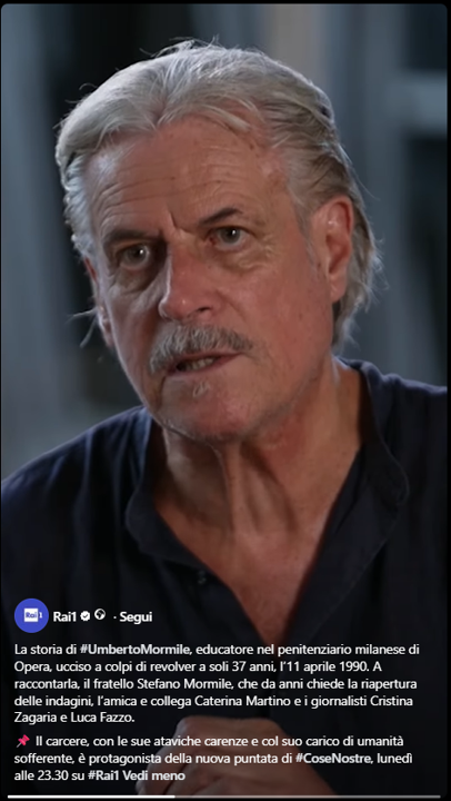 La storia di Umberto Mormile raccontata dal fratello Stefano - Rai1, lunedì 7 settembre 2026, ore 23.30